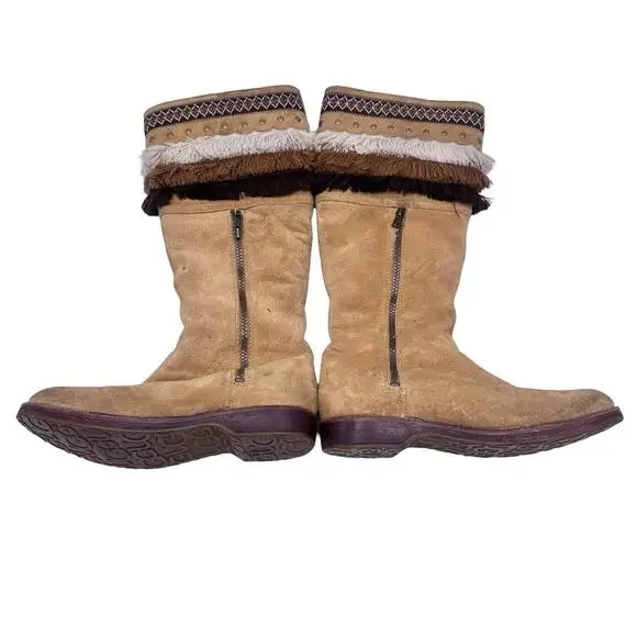 UGG 'Kiera' WOMEN's Tan Suede Shearling Lined Fringe Boho Knee-High Boots SIZE 8 - Picture 9 of 14